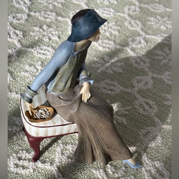Elegant 1920s Lady Sitting Figurine in Blue and Tan in Resin EUC - Picture 4 of 12